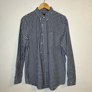 Dockers Size L Mens Button Down Shirt Pocket Long Sleeve Gingham Blue White